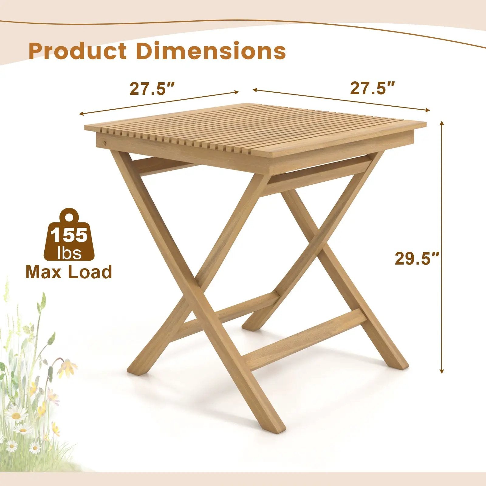 27.5 Inch Indonesia Teak Patio Bistro Table with Slatted Tabletop and Sturdy Wood Frame by DirectDeals