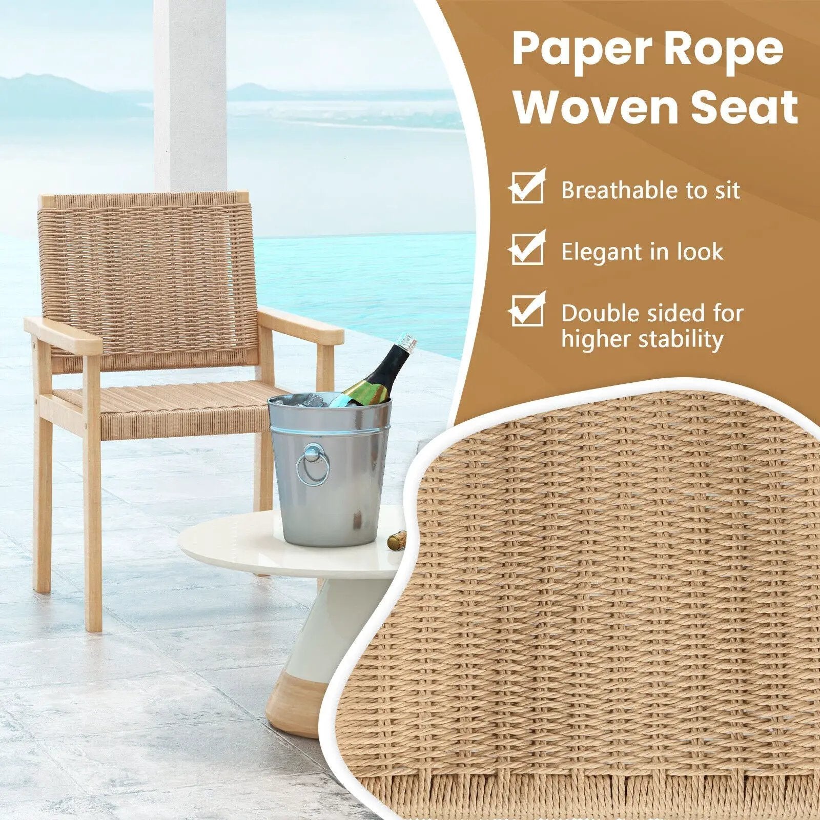 Wood Dining Chair Set of 2 with Woven Rope Seat by DirectDeals