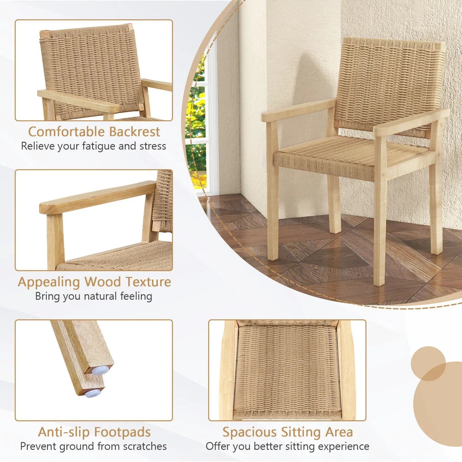 Wood Dining Chair Set of 2 with Woven Rope Seat by DirectDeals