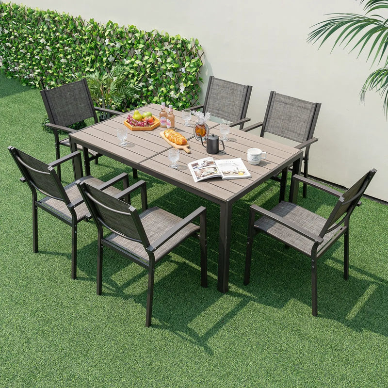 Set of 6 Stackable Patio Chair with Breathable Fabric Seat by DirectDeals