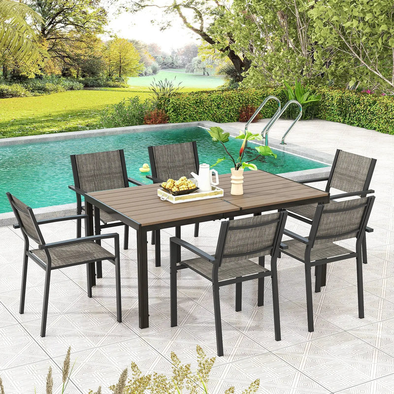 Set of 6 Stackable Patio Chair with Breathable Fabric Seat by DirectDeals