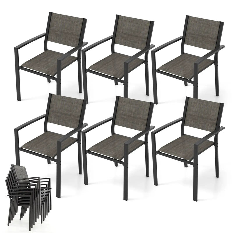 Set of 6 Stackable Patio Chair with Breathable Fabric Seat by DirectDeals