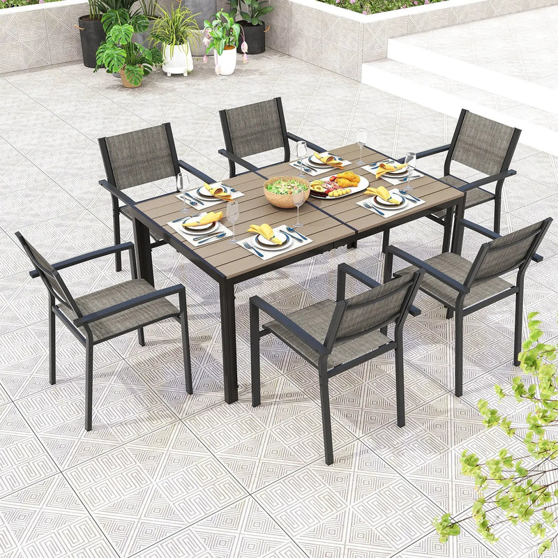 Set of 6 Stackable Patio Chair with Breathable Fabric Seat by DirectDeals