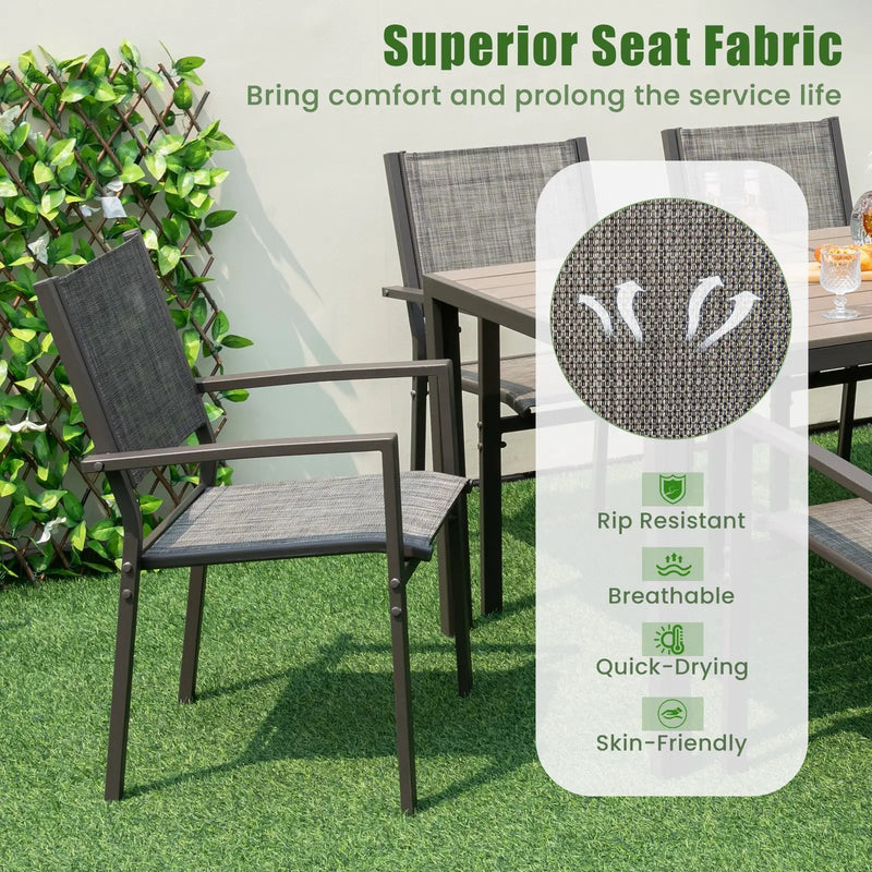 Set of 6 Stackable Patio Chair with Breathable Fabric Seat by DirectDeals