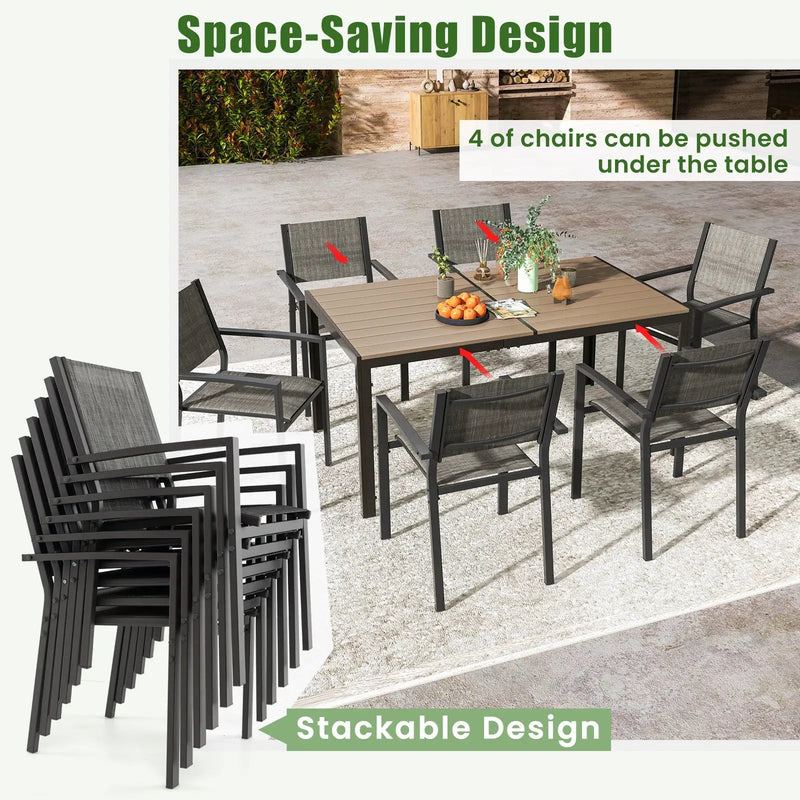 Set of 6 Stackable Patio Chair with Breathable Fabric Seat by DirectDeals