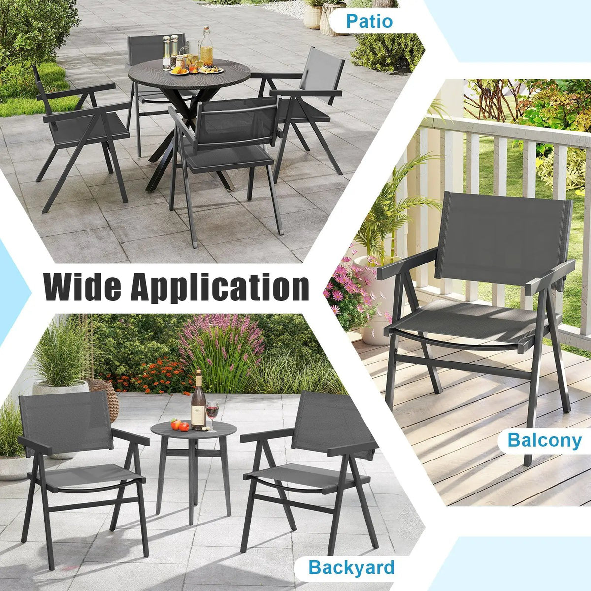 Patio Chairs Set of 2 Outdoor Dining Chair with Breathable Fabric Seat, photo 15 of 16