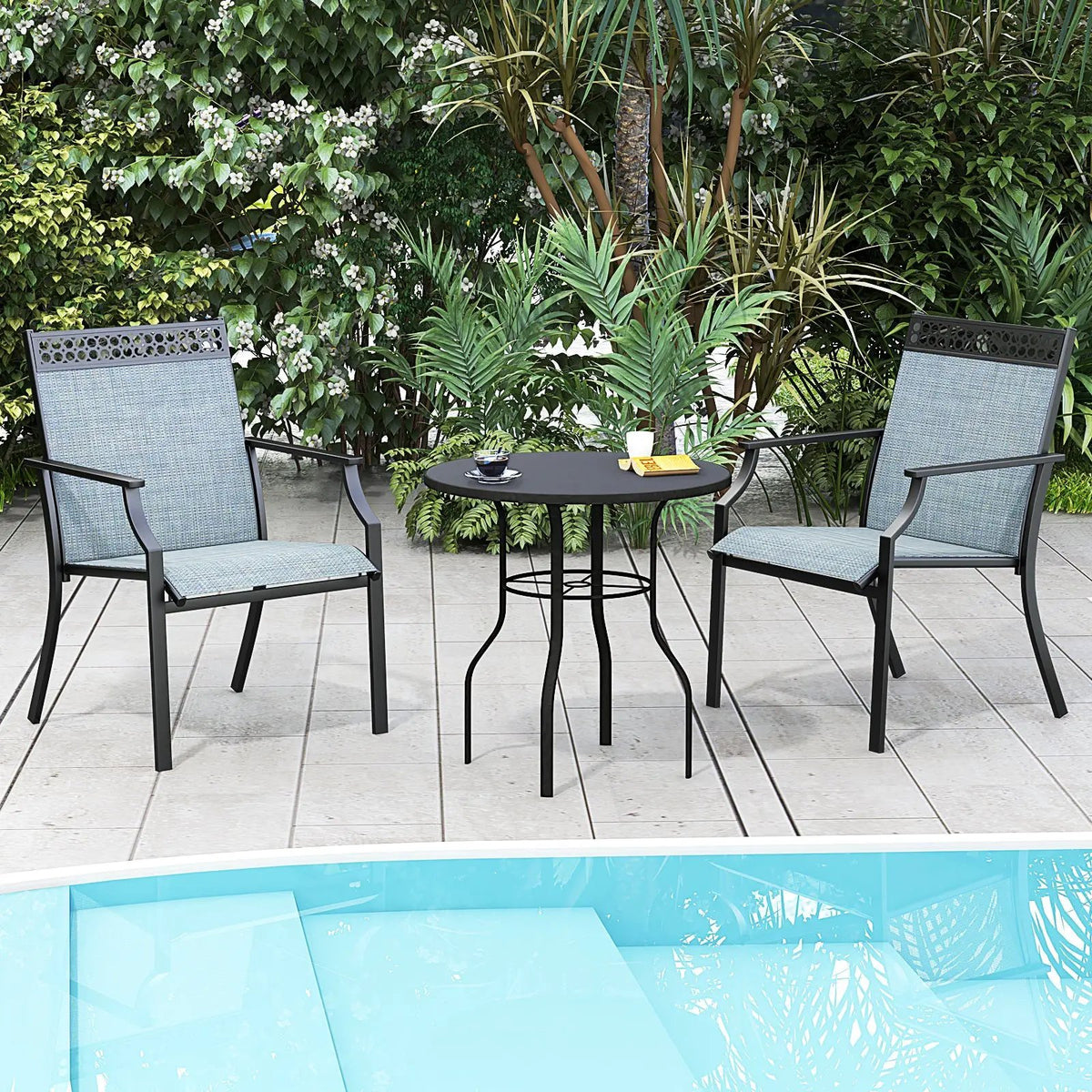 Patio Chairs Set of 2 with All Weather Breathable Fabric, photo 5 of 10
