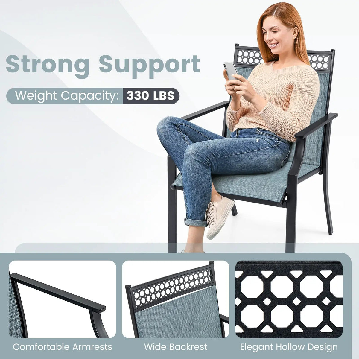 Patio Chairs Set of 2 with All Weather Breathable Fabric, photo 6 of 10