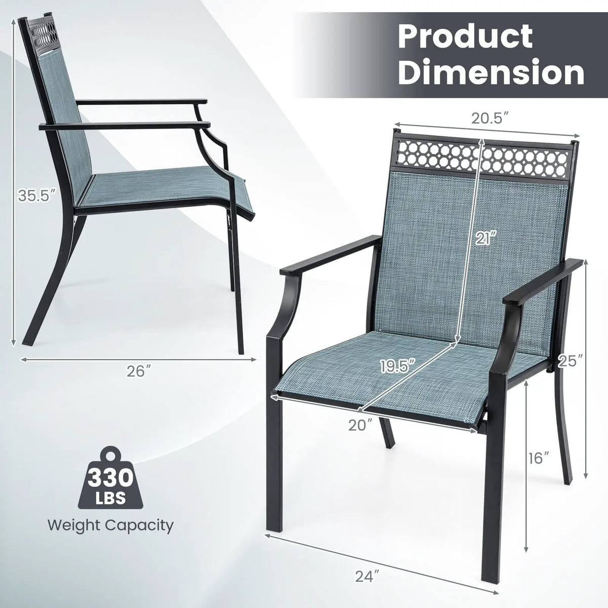 Patio Chairs Set of 2 with All Weather Breathable Fabric, photo 4 of 10