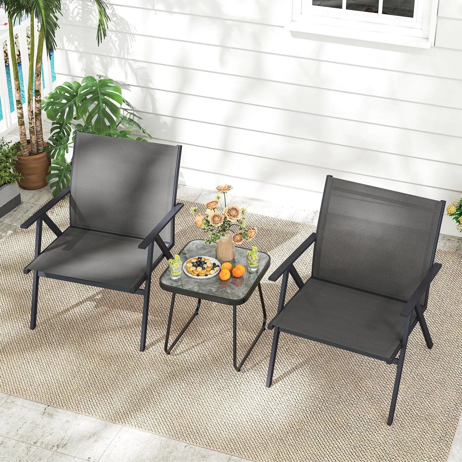 Patio Chairs Set of 2 with Breathable Mesh Fabric and Metal Frame-Gray by DirectDeals