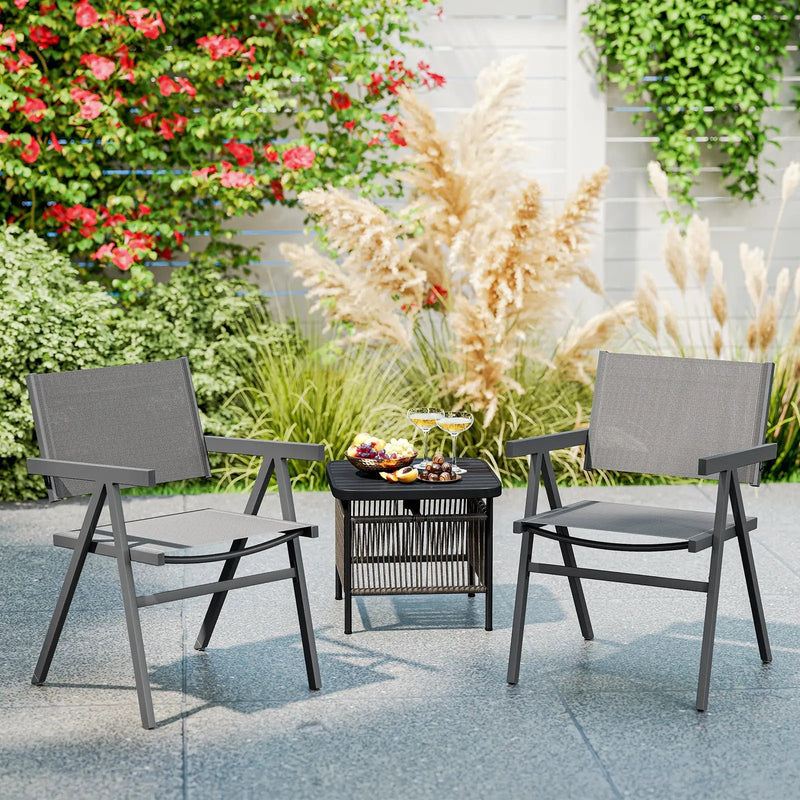 Patio Chairs Set of 2 Outdoor Dining Chair with Breathable Fabric Seat by DirectDeals