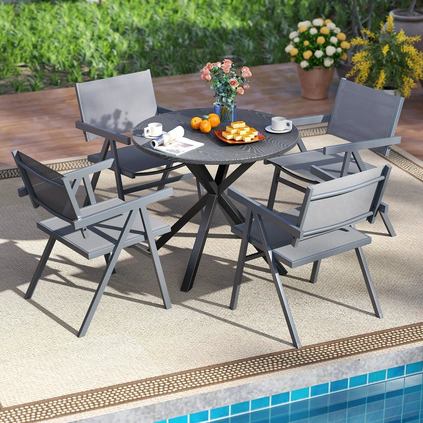 Patio Chairs Set of 2 Outdoor Dining Chair with Breathable Fabric Seat by DirectDeals