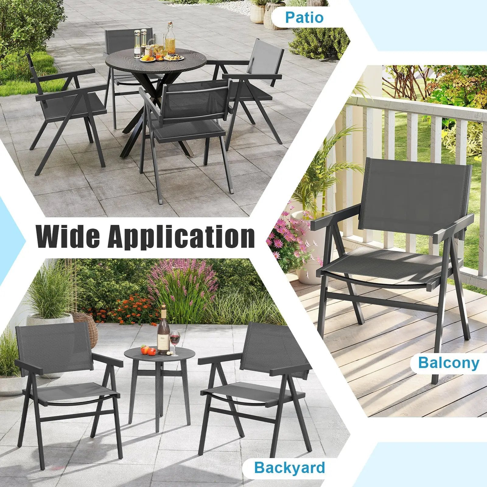 Patio Chairs Set of 2 Outdoor Dining Chair with Breathable Fabric Seat by DirectDeals