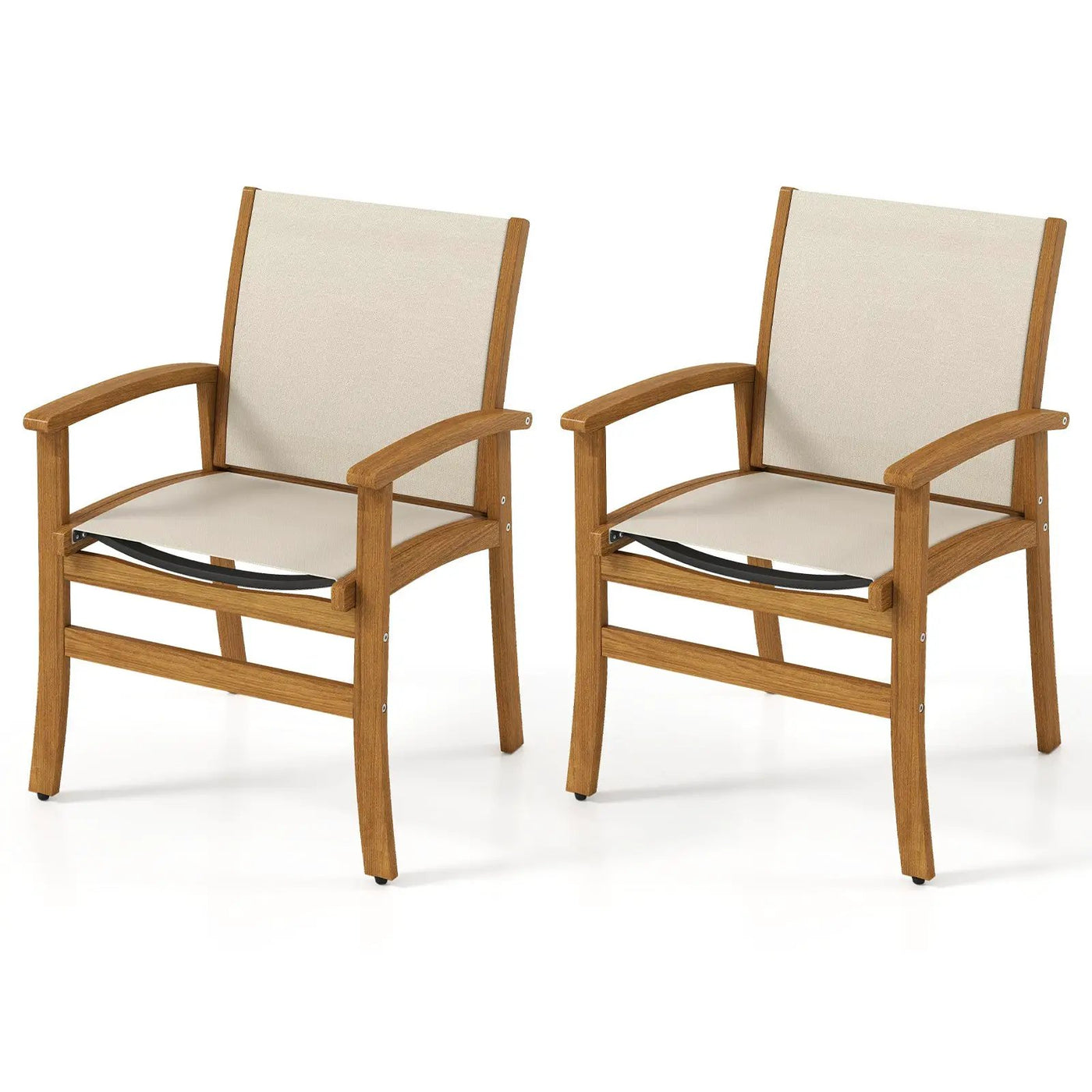 Patio Chairs Set of 2 Acacia Wood Armchairs with Breathable Fabric Back and Seat by DirectDeals