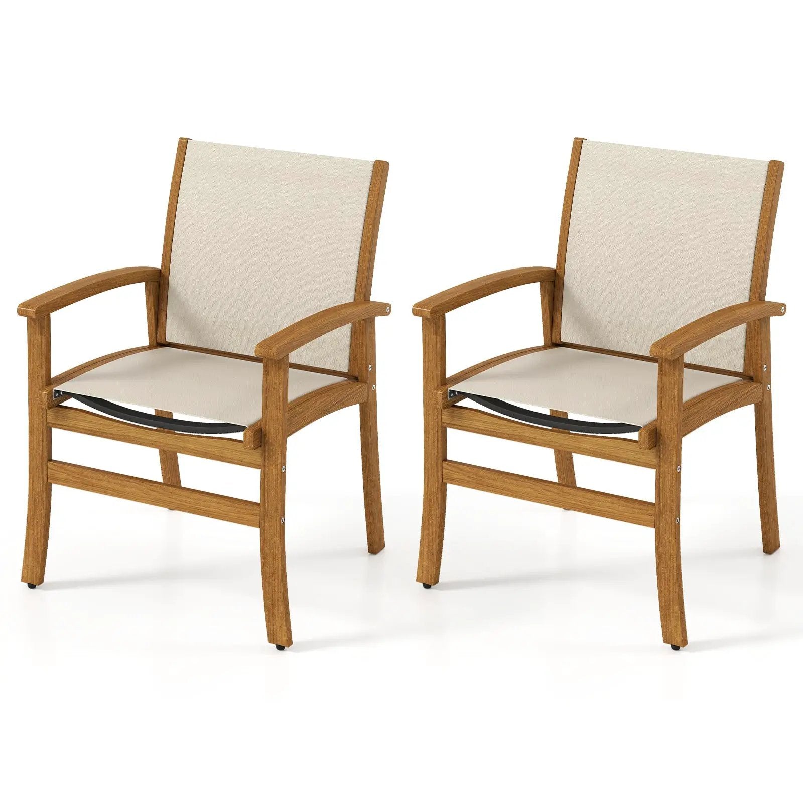 Patio Chairs Set of 2 Acacia Wood Armchairs with Breathable Fabric Back and Seat by DirectDeals