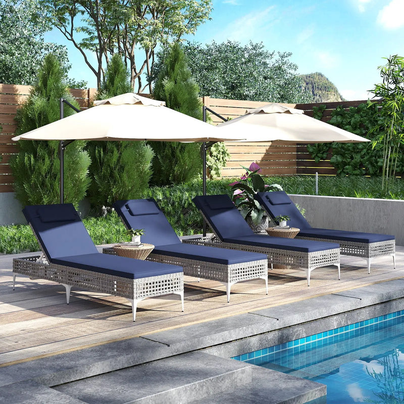 2 Pieces Patio Chaise Lounge Chair with 6-Level Adjustable Backrest and Headrest for Poolside-Navy by DirectDeals