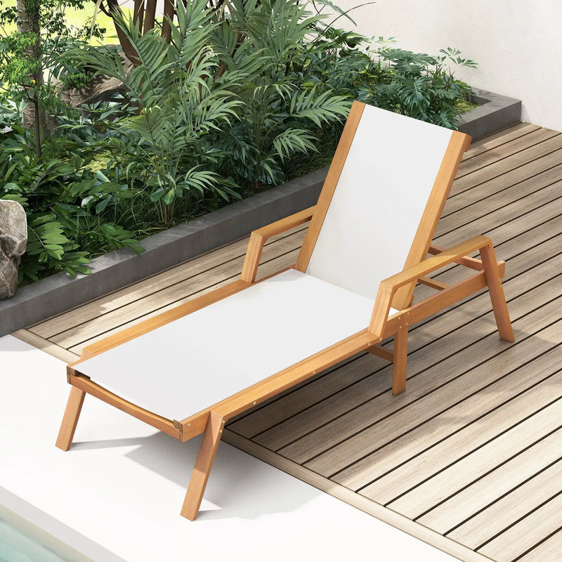 Patio Chaise Lounge Chair with Armrests and Fabric Seat for Backyard-White by DirectDeals