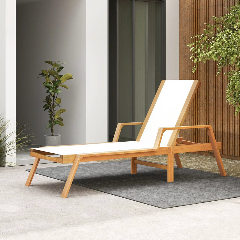Patio Chaise Lounge Chair with Armrests and Fabric Seat for Backyard-White by DirectDeals