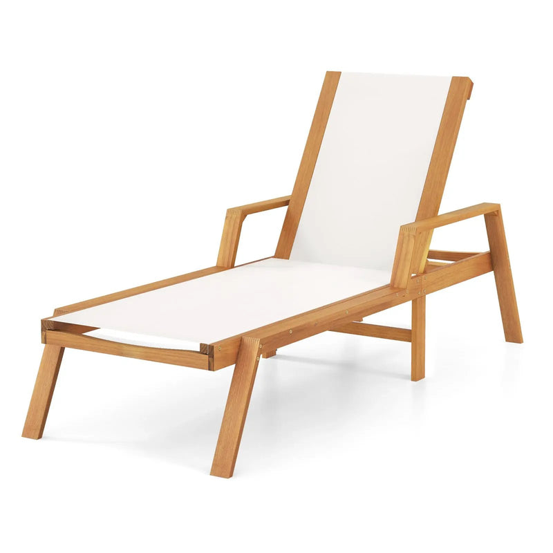 Patio Chaise Lounge Chair with Armrests and Fabric Seat for Backyard-White by DirectDeals
