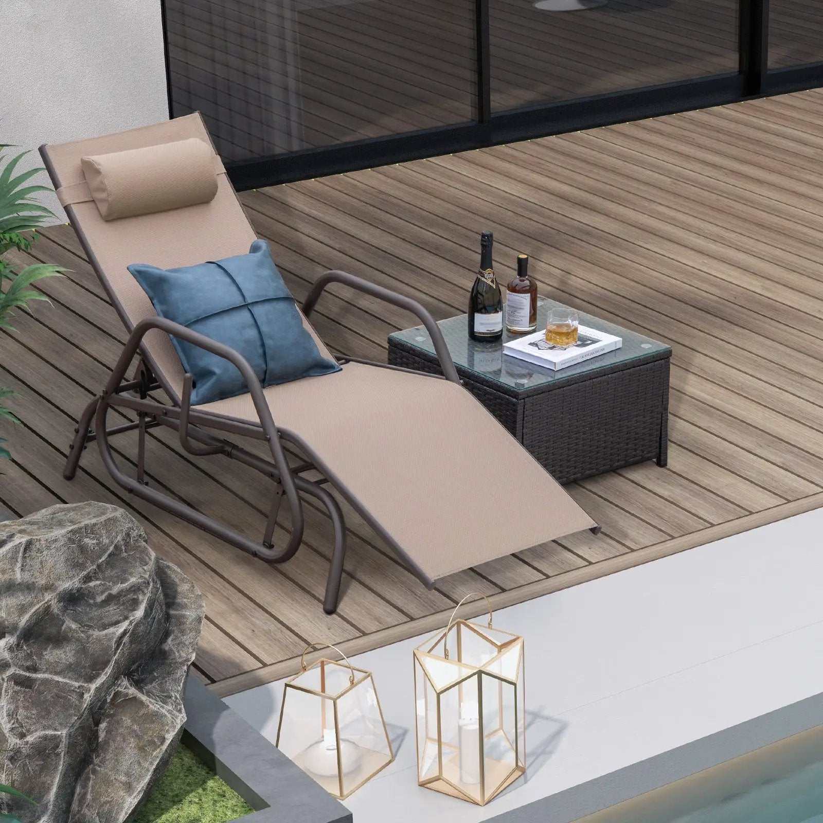 Outdoor Chaise Lounge Glider Chair with Armrests and Pillow by DirectDeals