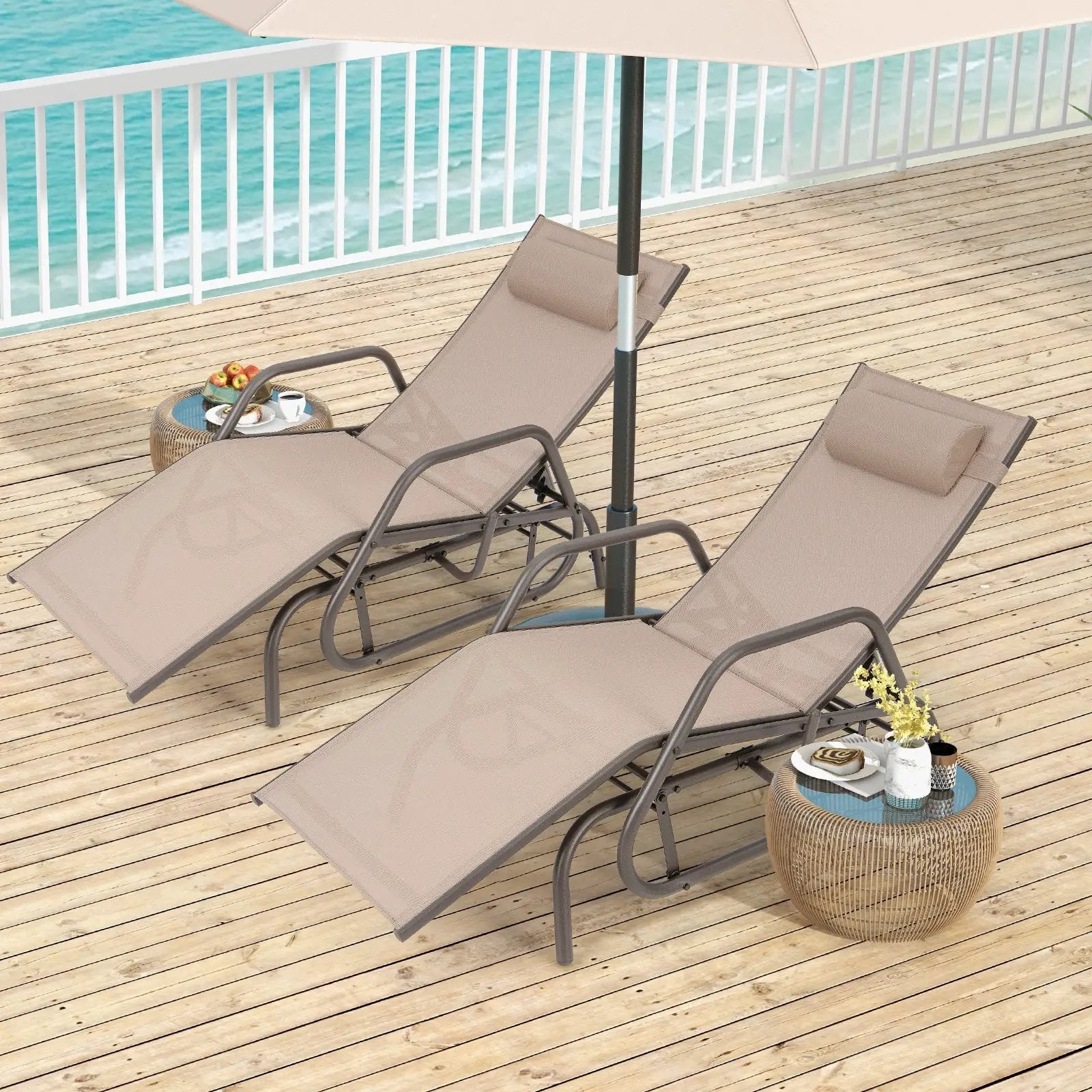 Outdoor Chaise Lounge Glider Chair with Armrests and Pillow by DirectDeals