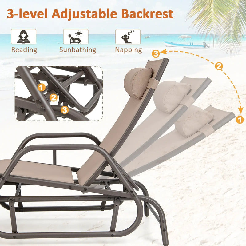 Outdoor Chaise Lounge Glider Chair with Armrests and Pillow by DirectDeals