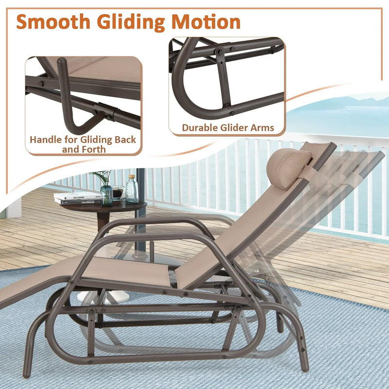 Outdoor Chaise Lounge Glider Chair with Armrests and Pillow by DirectDeals
