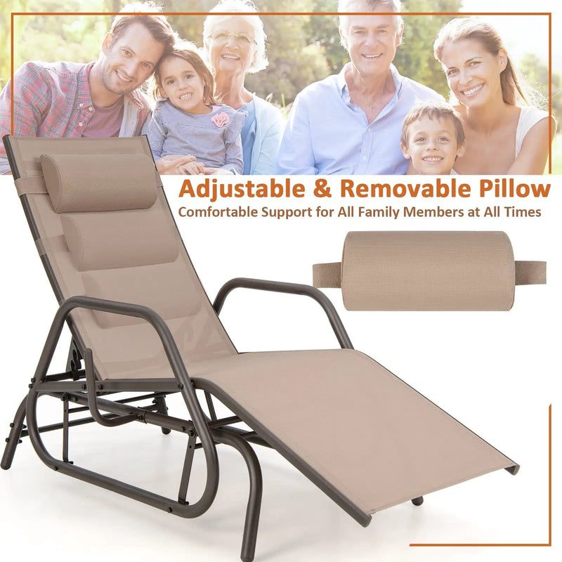 Outdoor Chaise Lounge Glider Chair with Armrests and Pillow by DirectDeals