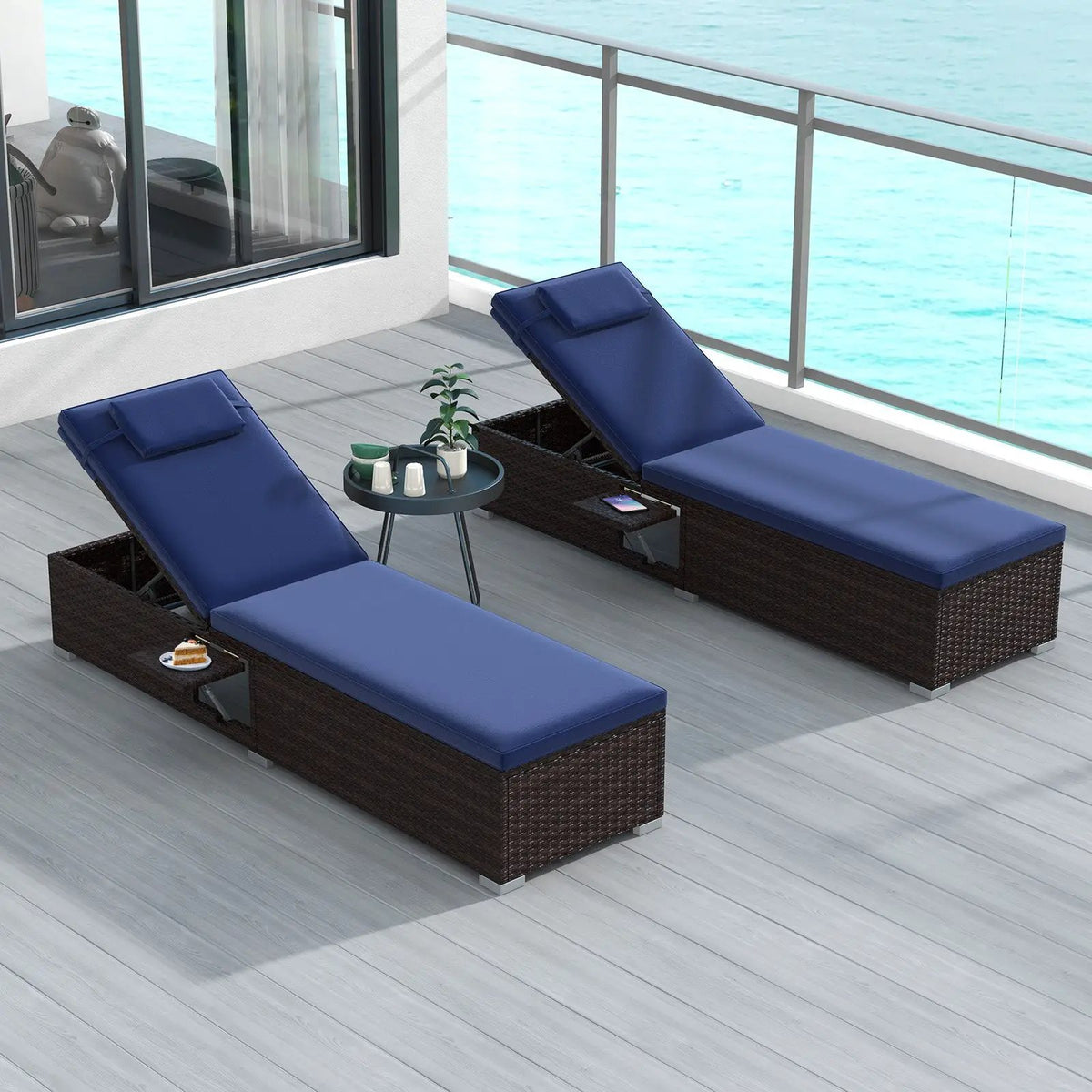 Outdoor PE RattanChaise Lounge with 6-level Backrest, photo 2 of 9