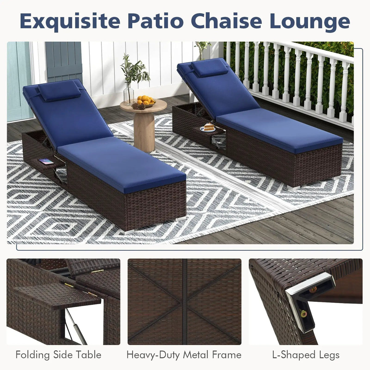 Outdoor PE RattanChaise Lounge with 6-level Backrest, photo 8 of 9