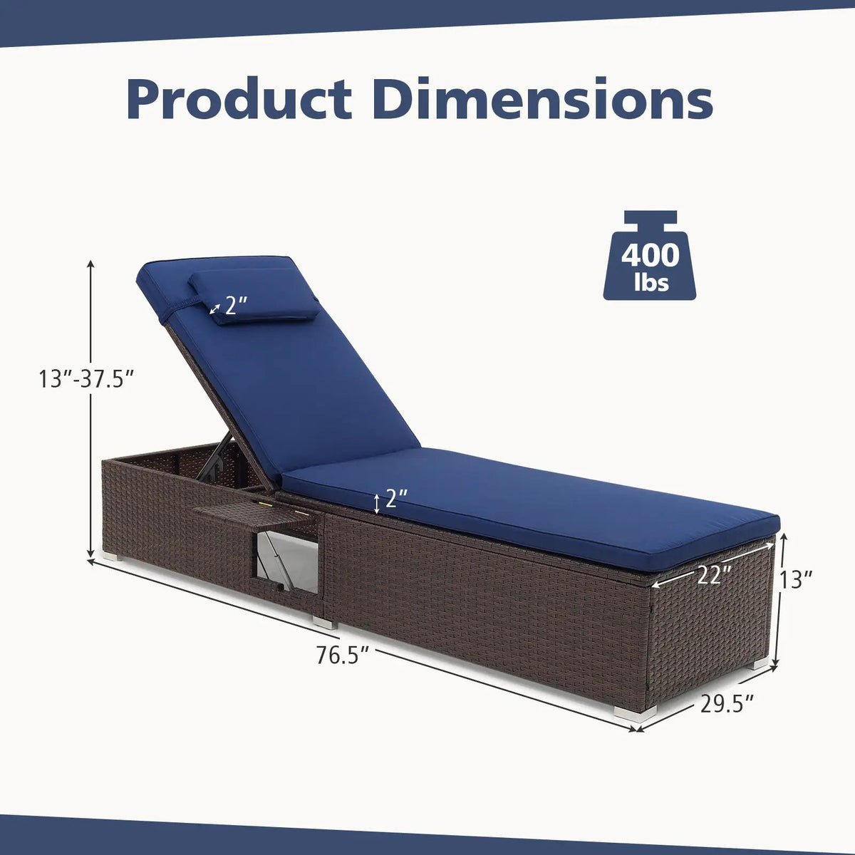 Outdoor PE RattanChaise Lounge with 6-level Backrest, photo 5 of 9