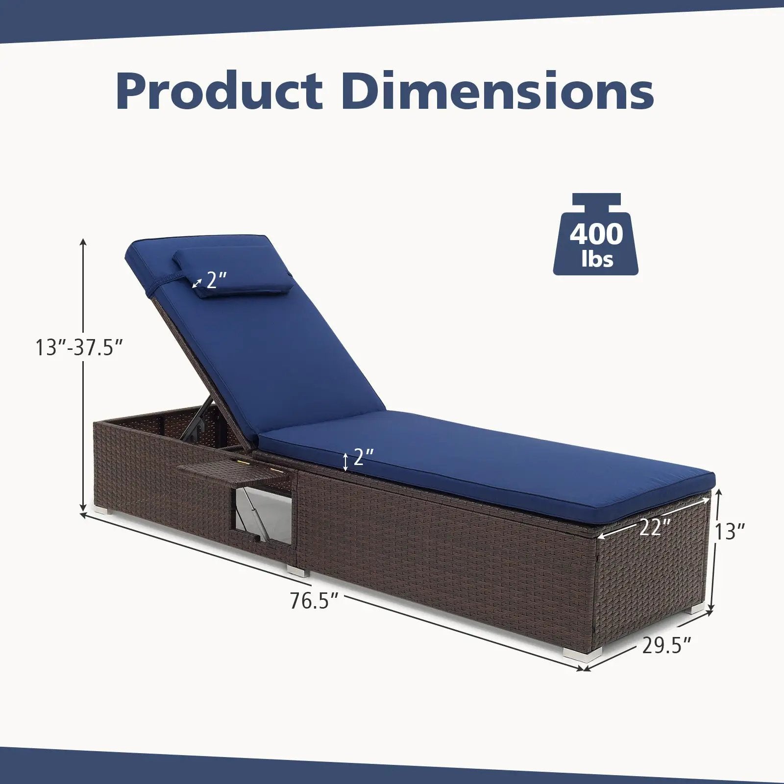 Outdoor PE RattanChaise Lounge with 6-level Backrest by DirectDeals