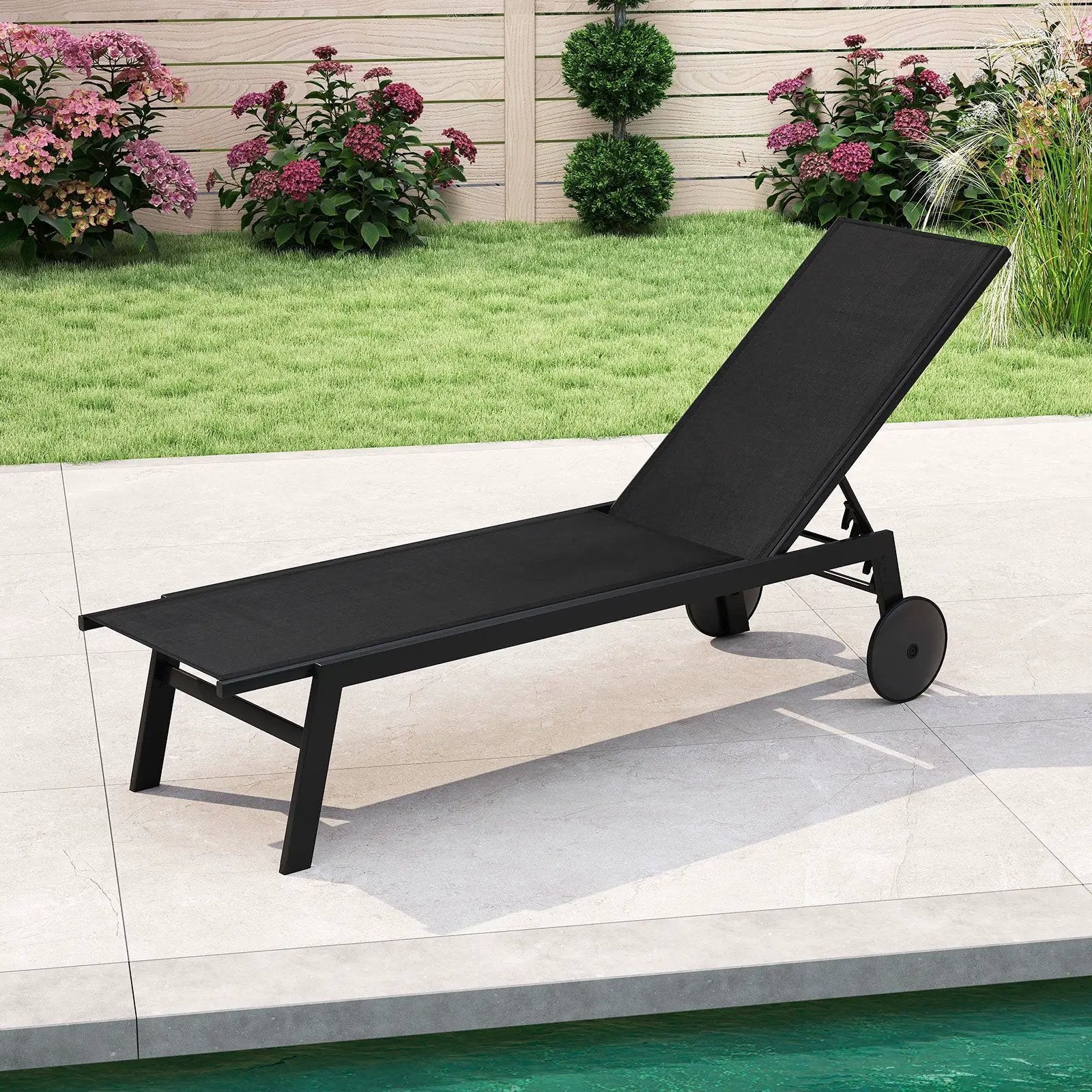 Patio Chaise Lounge Chair with Wheels and 6 by DirectDeals