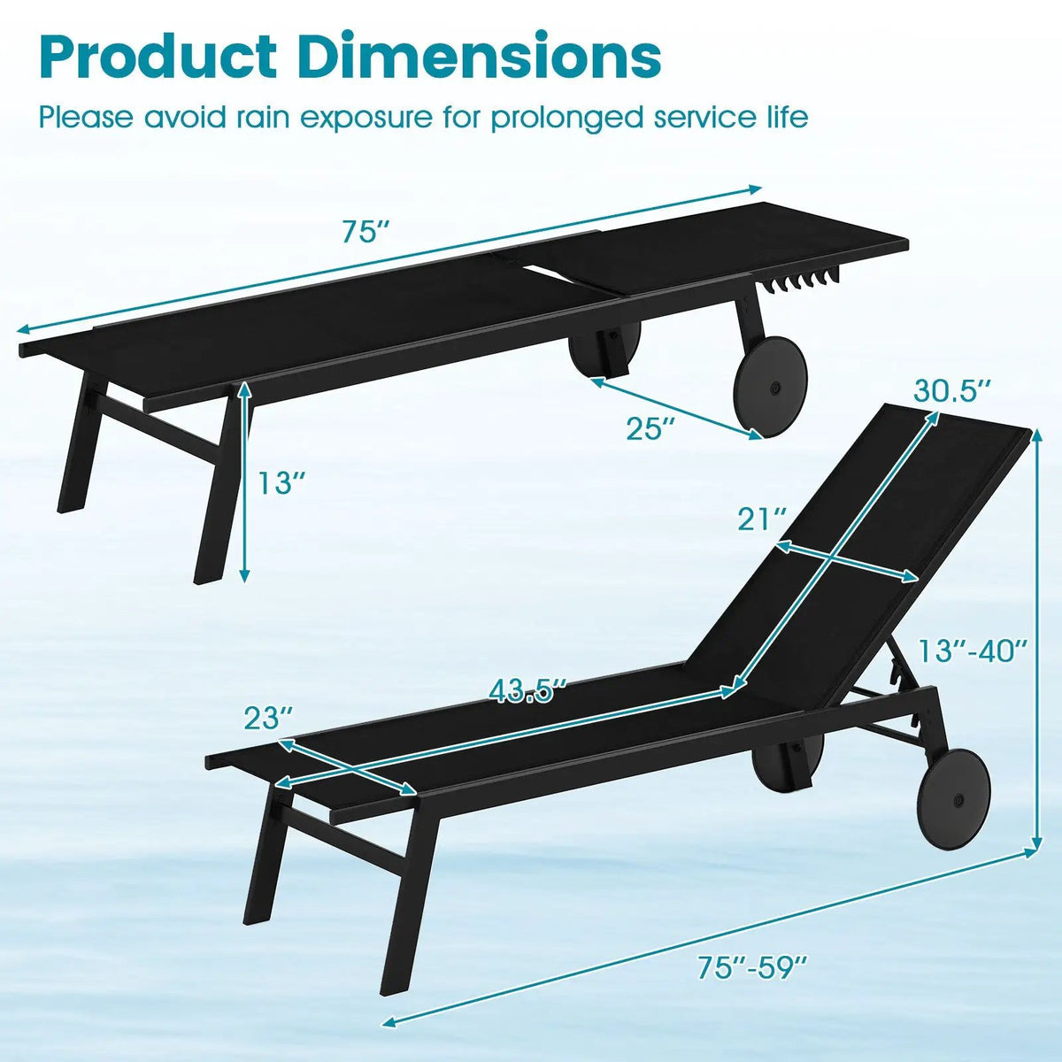 Patio Chaise Lounge Chair with Wheels and 6, photo 8 of 16
