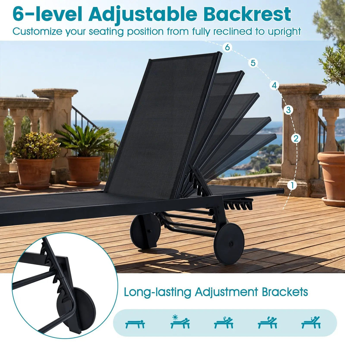 Patio Chaise Lounge Chair with Wheels and 6, photo 10 of 16