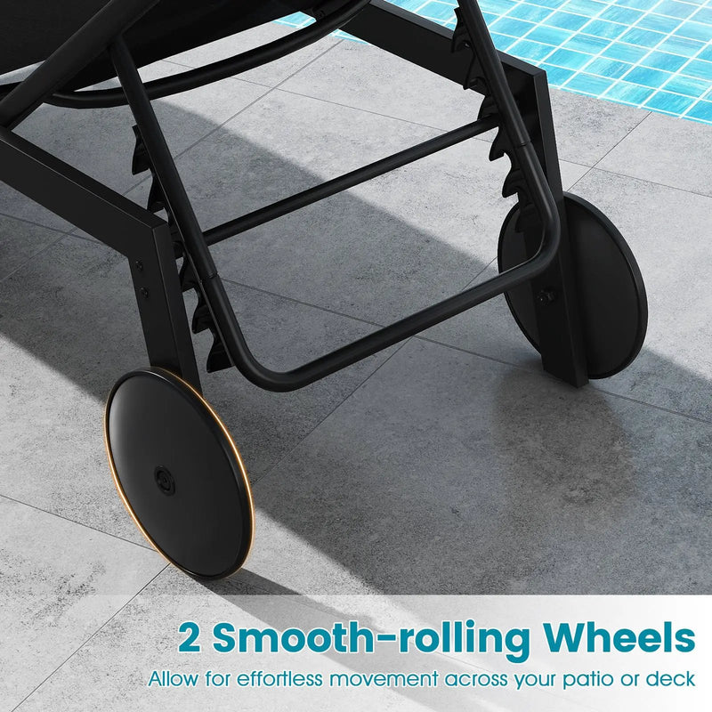 Patio Chaise Lounge Chair with Wheels and 6 by DirectDeals