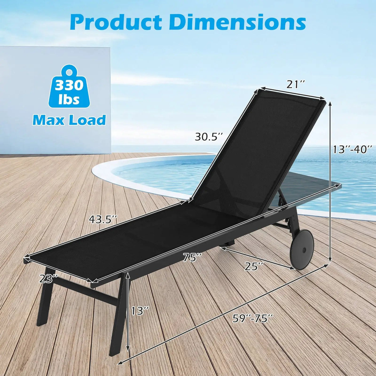 Patio Chaise Lounge Chair with Wheels and 6, photo 7 of 16