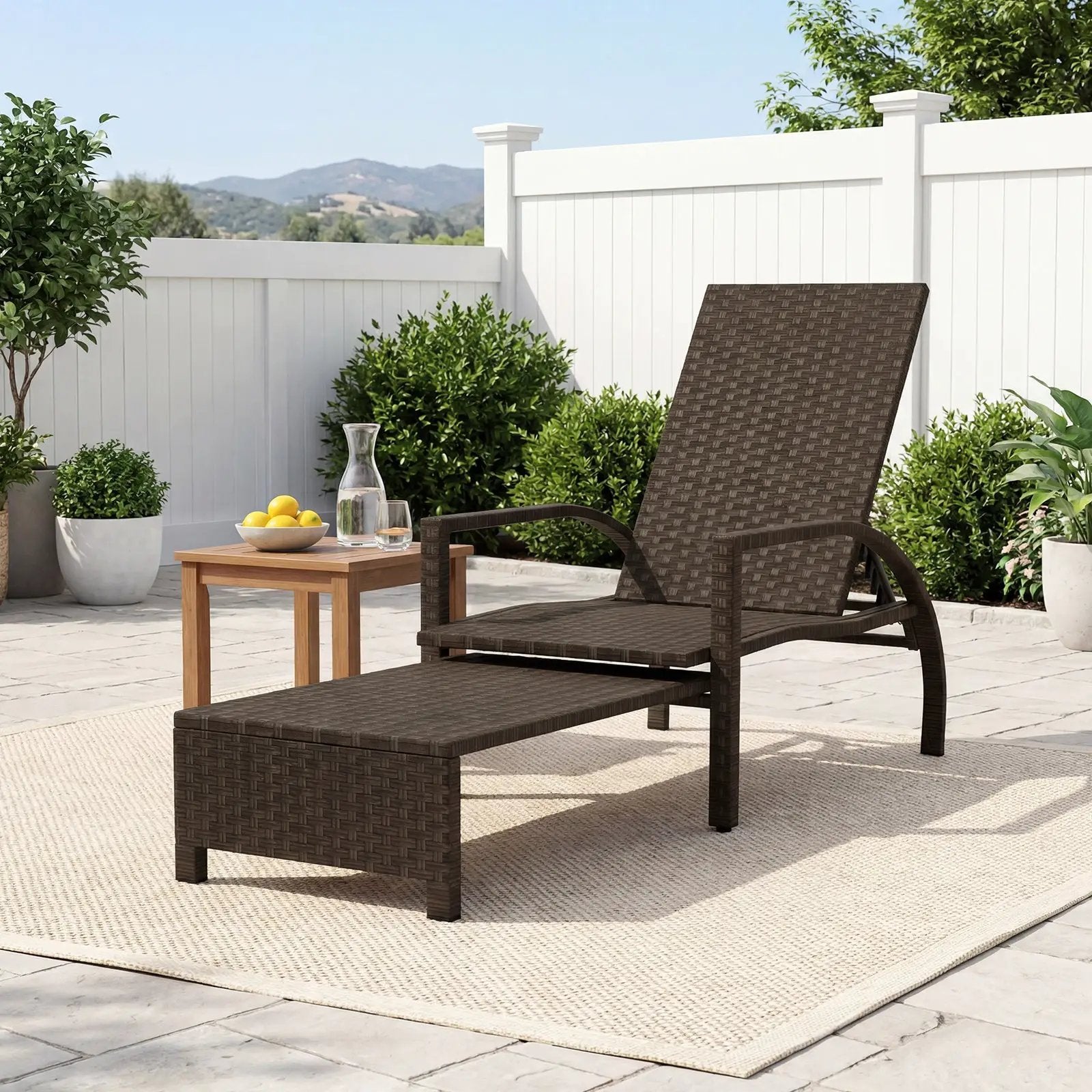 Patio Chaise Lounge Outdoor Rattan Lounge Chair with Retractable Ottoman by DirectDeals