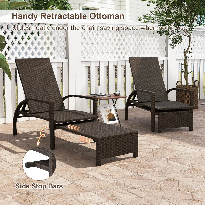 Patio Chaise Lounge Outdoor Rattan Lounge Chair with Retractable Ottoman by DirectDeals
