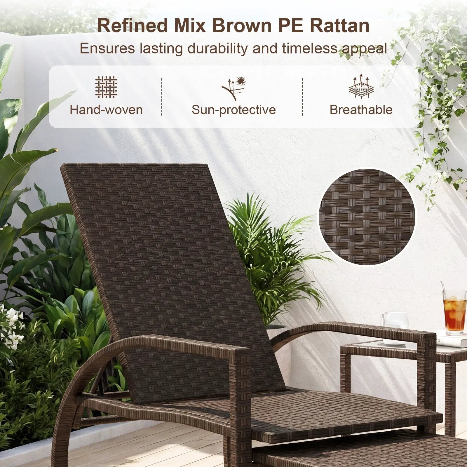 Patio Chaise Lounge Outdoor Rattan Lounge Chair with Retractable Ottoman by DirectDeals