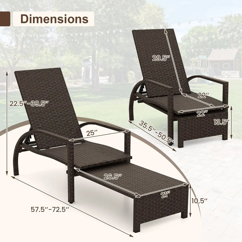 Patio Chaise Lounge Outdoor Rattan Lounge Chair with Retractable Ottoman by DirectDeals