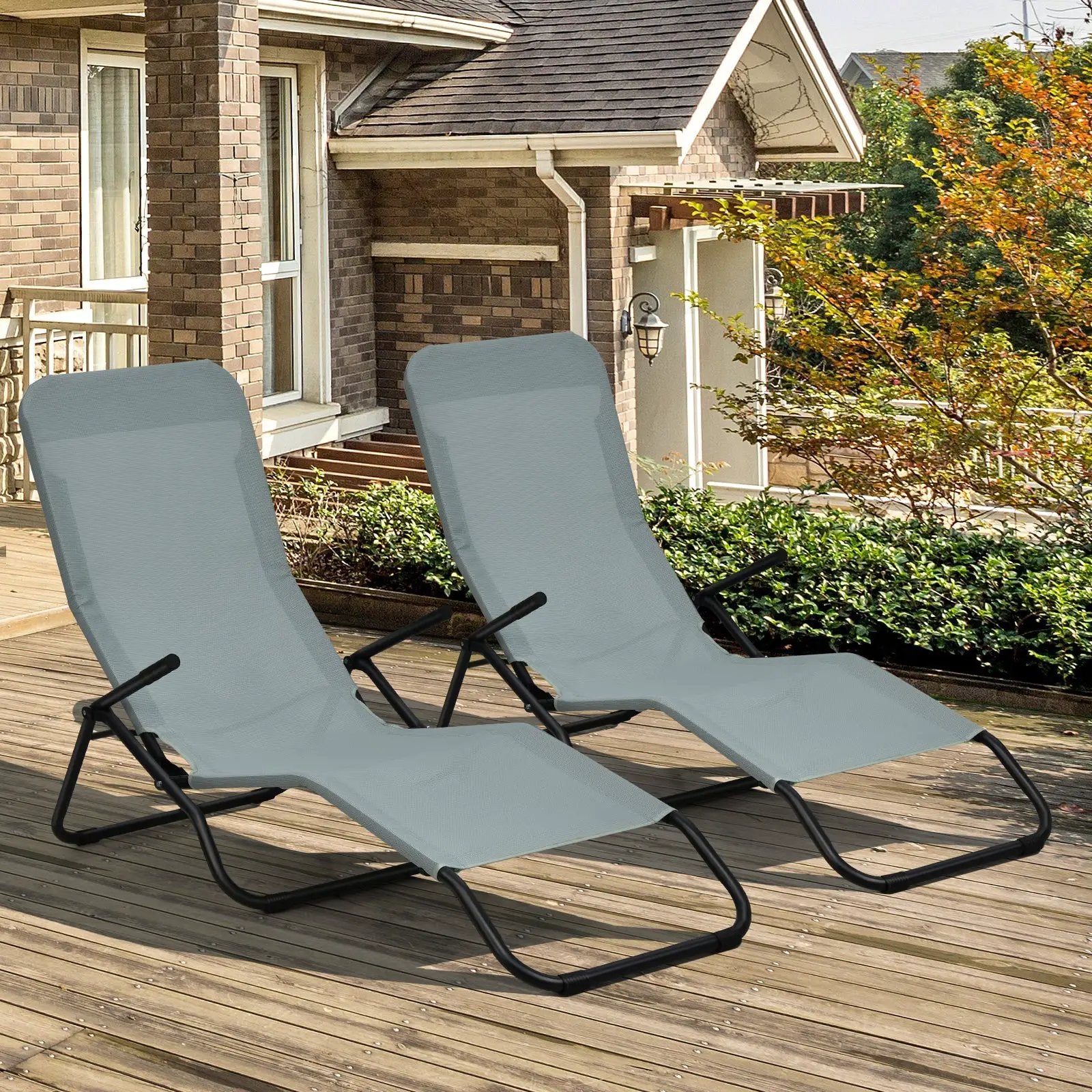 2 Pieces Folding Portable Patio Chaise Lounger with Rocking Design-Light Green by DirectDeals