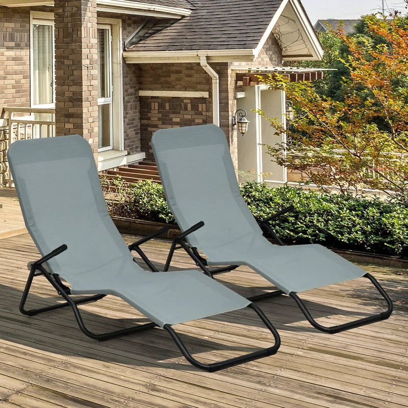 2 Pieces Folding Portable Patio Chaise Lounger with Rocking Design-Light Green by DirectDeals