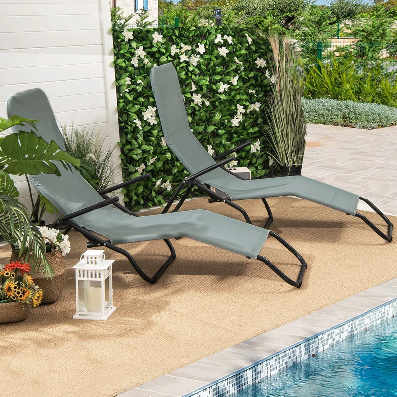 2 Pieces Folding Portable Patio Chaise Lounger with Rocking Design-Light Green by DirectDeals