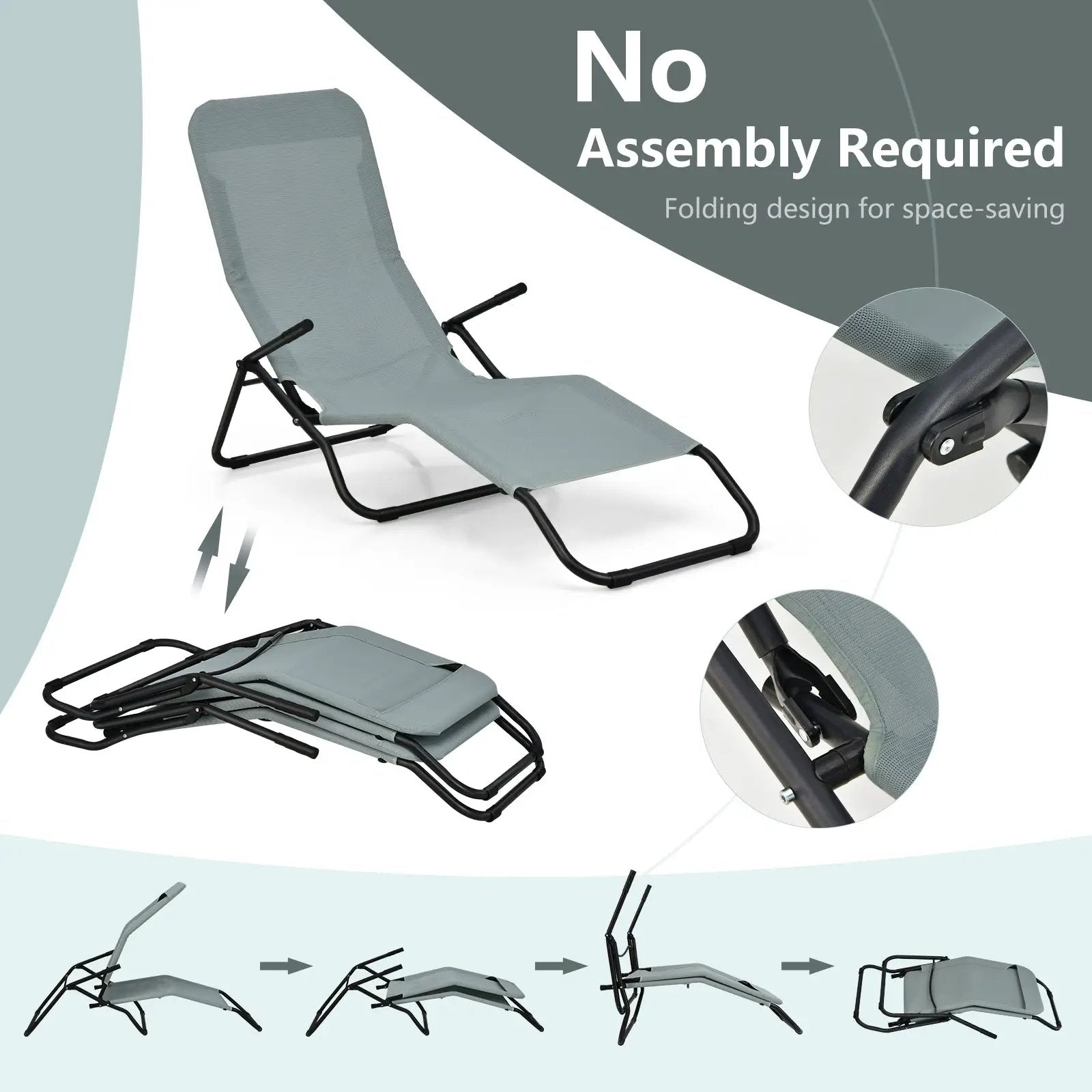 2 Pieces Folding Portable Patio Chaise Lounger with Rocking Design-Light Green by DirectDeals
