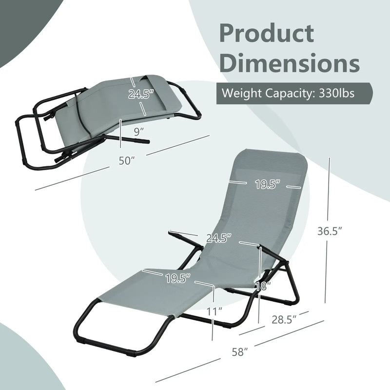 2 Pieces Folding Portable Patio Chaise Lounger with Rocking Design-Light Green by DirectDeals