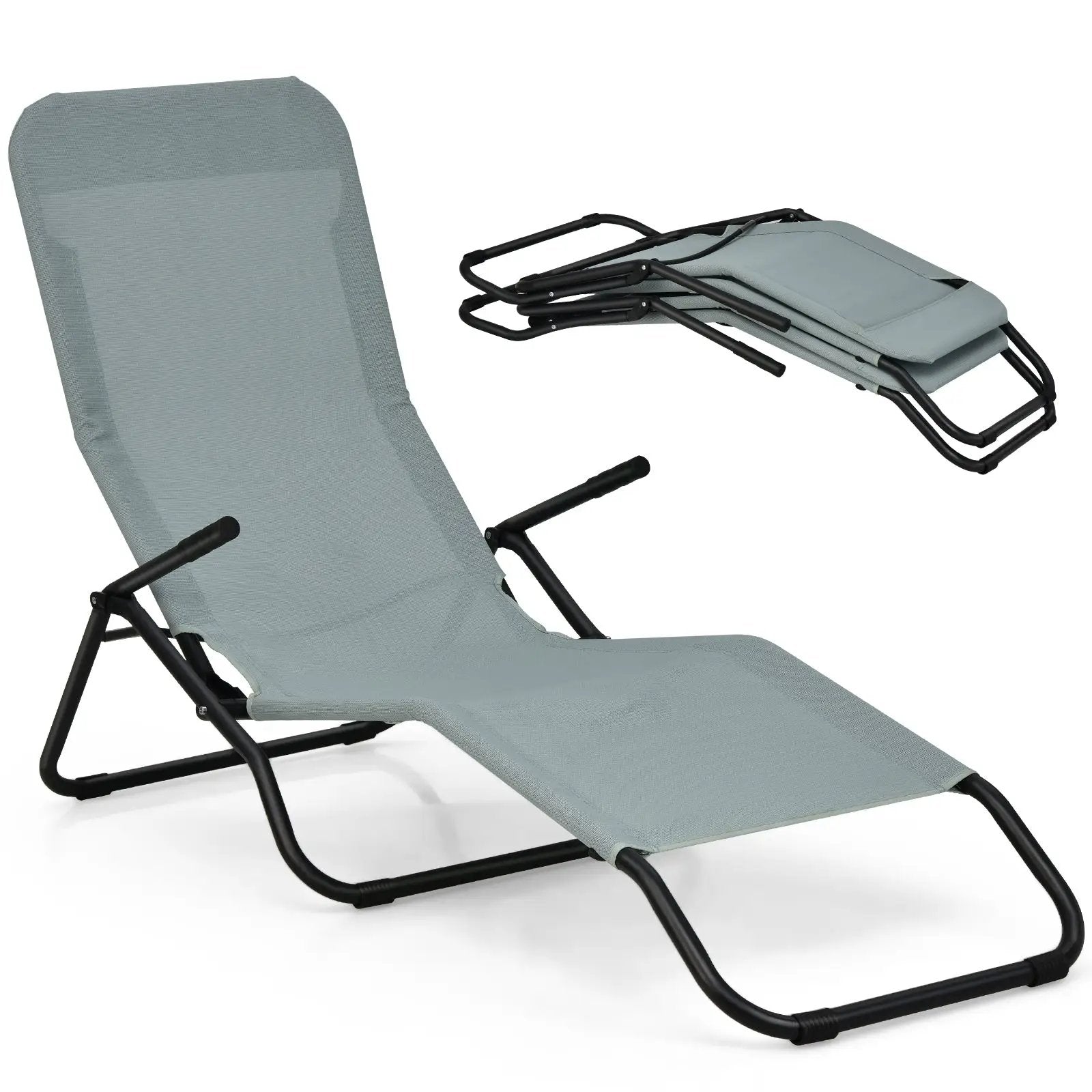 2 Pieces Folding Portable Patio Chaise Lounger with Rocking Design-Light Green by DirectDeals