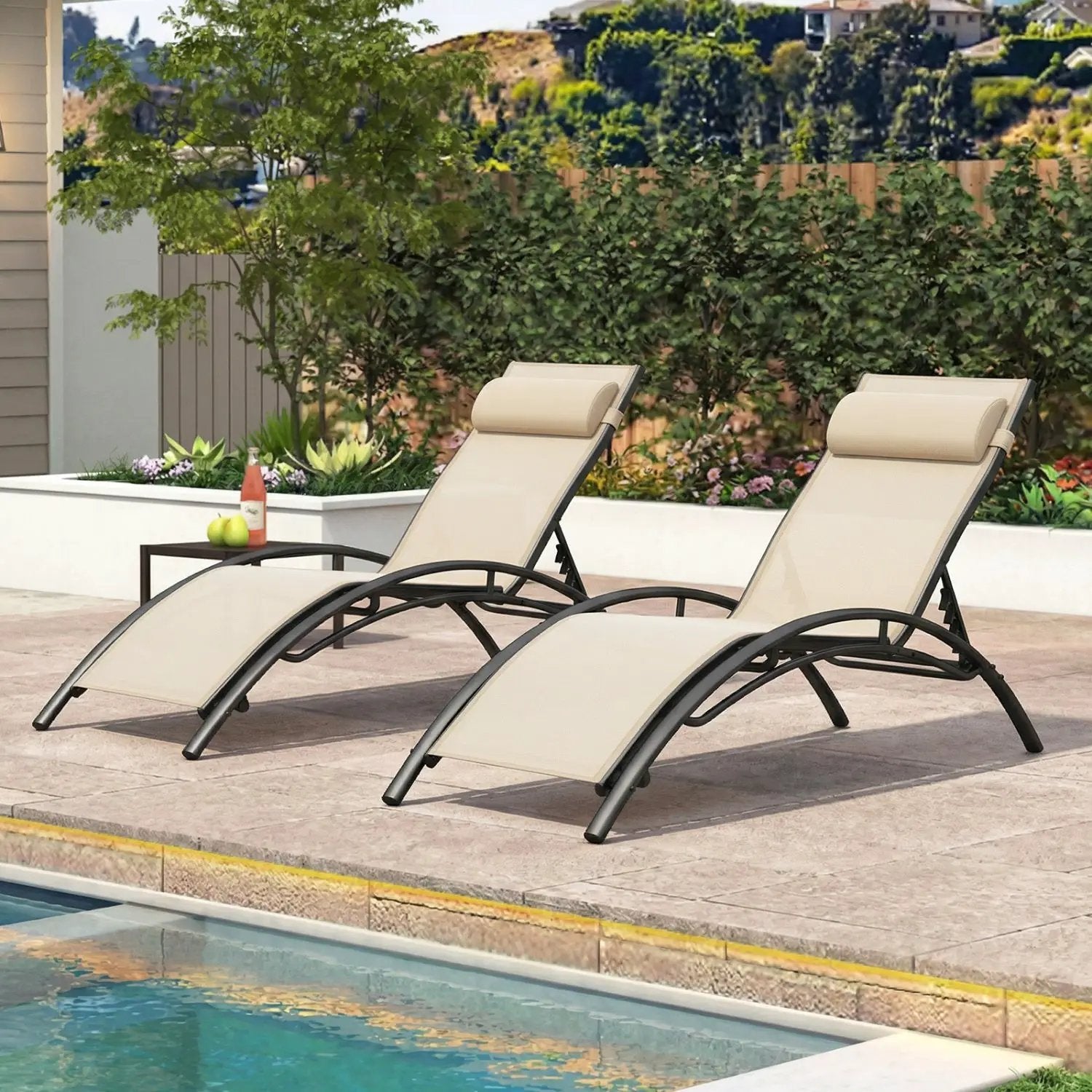 Patio Chaise Lounges Set of 2 Outdoor Recliner with 5-Position Backrest by DirectDeals