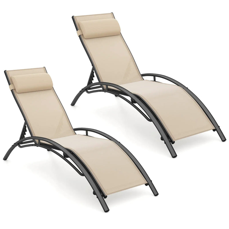 Patio Chaise Lounges Set of 2 Outdoor Recliner with 5-Position Backrest by DirectDeals