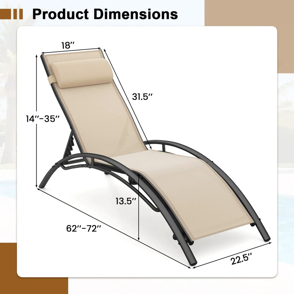 Patio Chaise Lounges Set of 2 Outdoor Recliner with 5-Position Backrest, photo 8 of 16